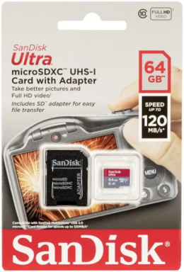 Karta pamięci SanDisk Ultra microSDXC 64GB 120MB/s + adapter