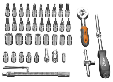 KLUCZE NASADOWE, 1/4”, CRV, ZESTAW 46 SZT. MARKA NEO 08-660