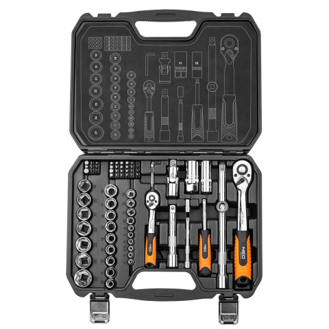 KLUCZE NASADOWE NEO TOOLS 08-673 1/2", 1/4", ZESTAW 73 SZT., CRV