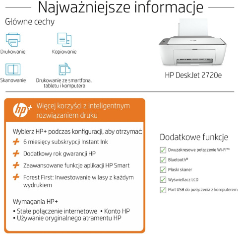 Urządzenie wielofunkcyjne HP DeskJet 2720e WiFi Bluetooth - drukarka, skaner, kopiarka