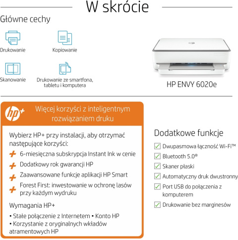 Urządzenie wielofunkcyjne HP Envy 6020e WiFi Bluetooth - drukarka, skaner, kopiarka, duplex