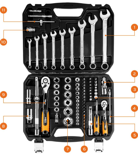 08-672 NEO TOOLS KLUCZE NASADOWE 1/2", 1/4" , ZESTAW 82 SZT., CRV