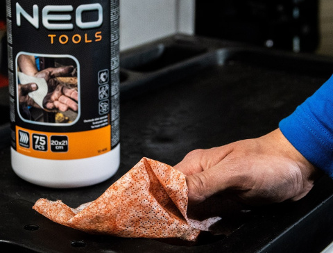 CHUSTECZKI ZE ŚCIERNIWEM DO MYCIA RĄK ORAZ CZYSZCZENIA POWIERZCHNI I NARZĘDZI, SŁOIK 75 SZT., 20X21 NOWOŚĆ 10-408 NEO TOOLS