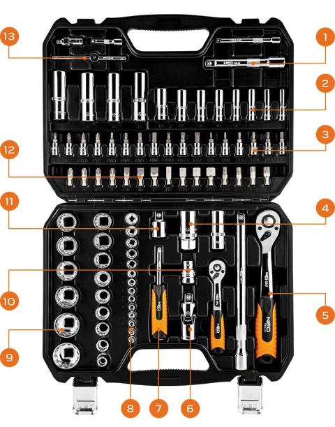 08-664 KLUCZE NASADOWE 1/2", 1/4", ZESTAW 86 SZT., CRV NEO TOOLS