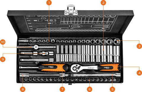 08-679 KLUCZE NASADOWE 1/4", ZESTAW 63 SZT. NEO TOOLS