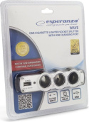 Esperanza Samochodowy rozdzielacz 3 gniazda zapalniczki z 1 portem USB (EZ124)