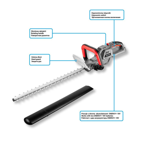 58G042 NOŻYCE DO ŻYWOPŁOTU AKUMULATOROWE ENERGY+ 36V, LI-ION, SZEROKOŚĆ CIĘCIA 520 MM , BEZ AKUMULATORA GRAPHITE