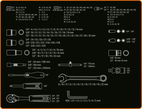 10 -216 ZESTAW KLUCZY 216 SZT. 1/2", 3/8", 1/4" NEO TOOLS