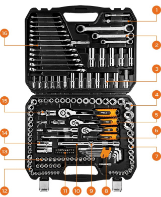 08-668 KLUCZE NASADOWE 1/4", 3/8", 1/2", ZESTAW 156 SZT., CRV NEO TOOLS