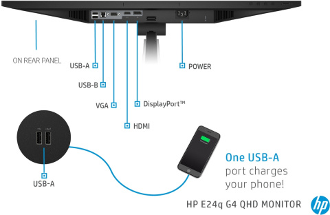 Monitor HP E24q G4 QHD IPS 23.8 cali 2560x1440 HDMI DisplayPort VGA D-SUB USB PIVOT VESA 100x100 9VG12AA