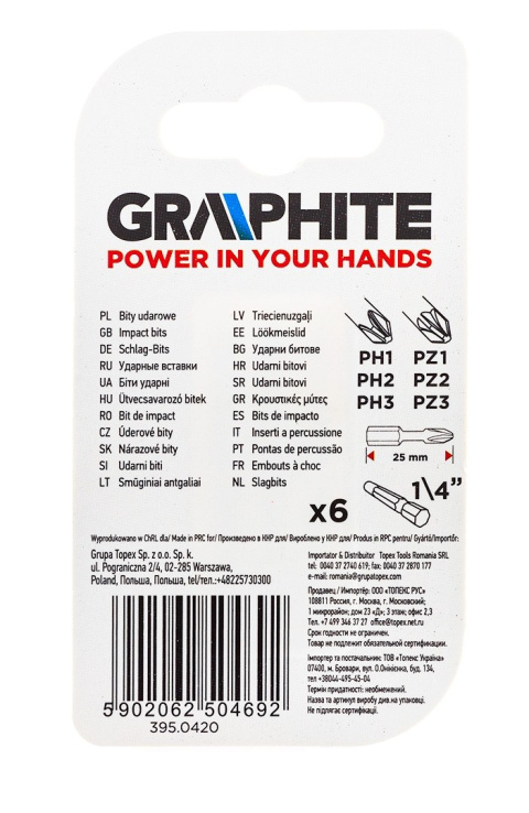 56H540 BITY UDAROWE PH1/2/3, PZ1/2/3 X 25 MM, 6 SZT. GRAPHITE