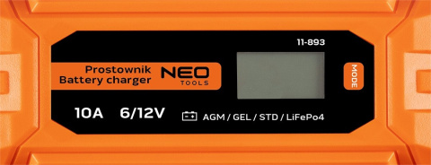 11-893 PROSTOWNIK AUTOMATYCZNY 10A/160W, 3-200AH, DO AKUMULATORÓW KWASOWYCH / AGM / GEL NEO TOOLS