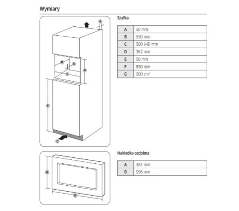 Samsung MG23A7013CB, Kuchenka mikrofalowa do zabudowy z grillem, 23 l