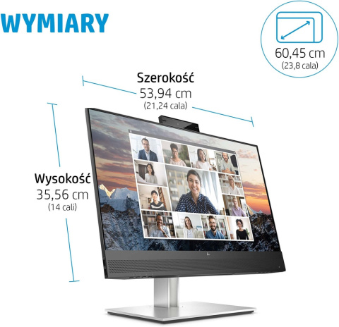 Monitor HP E24m G4 Conferencing FullHD IPS 23.8 cali 1920x1080 75Hz HDMI DisplayPort USB Type-C RJ45 pivot VESA 40Z32AA