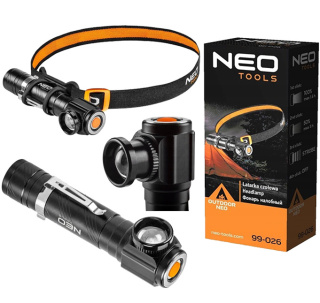 99-026 LATARKA CZOŁOWA AKUMULATOROWA USB 800 LM CREE XML-T6 LED NEO TOOLS