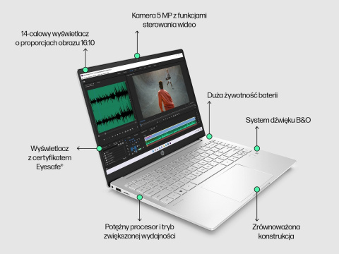 HP Pavilion Plus 14 2.8K OLED 90Hz Intel i7-1255U 10-rdzeni 16GB DDR4 512GB SSD NVMe NVIDIA GeForce RTX 2050 4GB Win11 - OUTLET