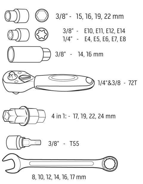 10-500 ZESTAW NARZĘDZI DO MOTOCYKLA - 25 SZT. - MIĘKKIE ETUI NEO