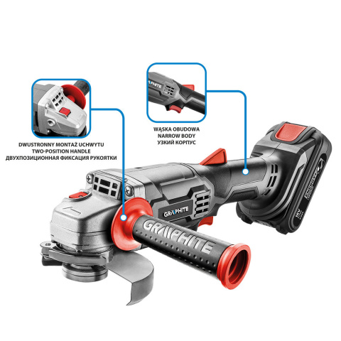 58GE130 SZLIFIERKA KATOWA AKUMULATOROWA ENERGY+ 125MM GRAPHITE