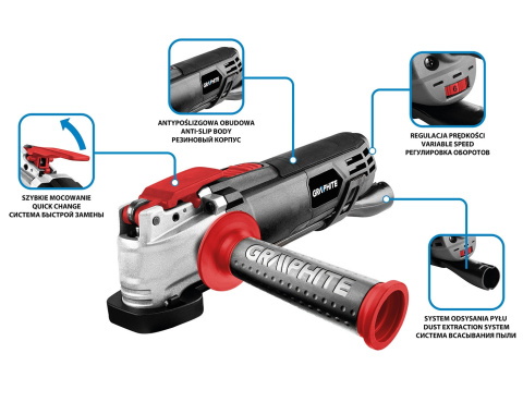 59G025 URZĄDZENIE WIELOFUNKCYJNE 500W, ILOŚĆ OSCYLACJI 8000-16000 MIN⁻¹, WALIZKA GRAPHITE