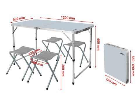 63-159 ZESTAW BIWAKOWY STÓŁ I 4 KRZESŁA, SKŁADANY W WALIZKĘ NEO TOOLS