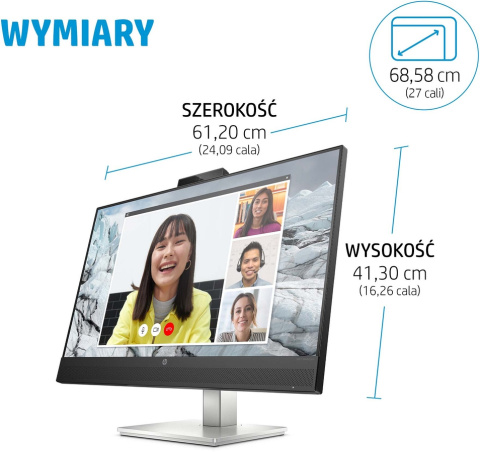 Monitor HP E27m G4 QHD Conferencing IPS 27 cali 2560x1440 75Hz HDMI DisplayPort USB Type-C 65W RJ45 VESA 100x100 40Z29AA