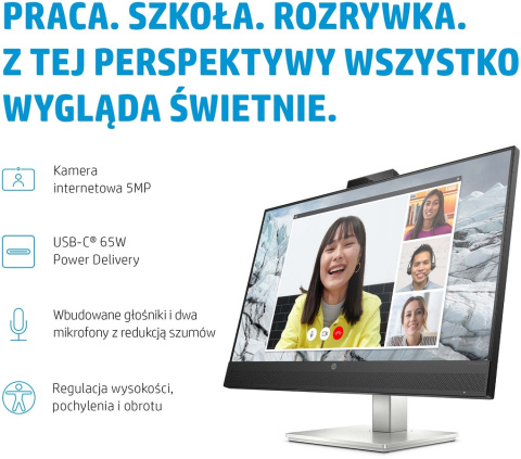 Monitor HP E27m G4 QHD Conferencing IPS 27 cali 2560x1440 75Hz HDMI DisplayPort USB Type-C 65W RJ45 VESA 100x100 40Z29AA