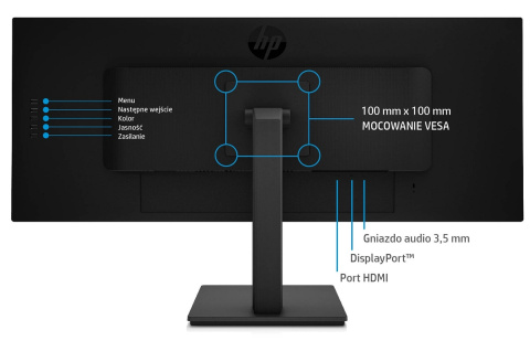 Monitor HP X34 Gaming 34 cali UWQHD 3440x1440 IPS 165Hz HDMI DisplayPort VESA 2V7W6E9