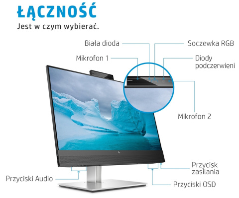 Monitor HP E24mv G4 Conferencing FullHD IPS 23.8 cali 1920x1080 HDMI DisplayPort VGA USB Type-A Kamera VESA PIVOT 169L0AA