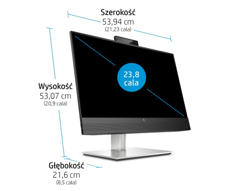 Monitor HP E24mv G4 Conferencing FullHD IPS 23.8 cali 1920x1080 HDMI DisplayPort VGA USB Type-A Kamera VESA PIVOT 169L0AA