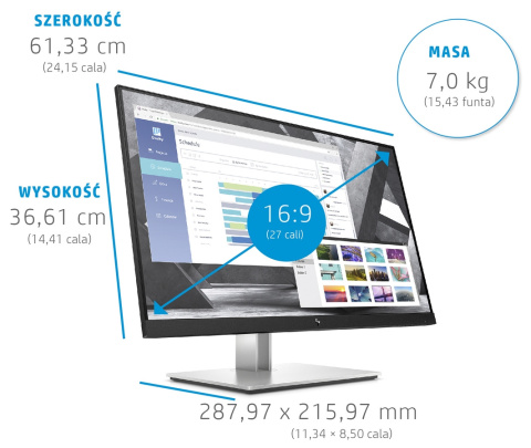 Monitor HP E27q G4 QHD IPS 27 cali 2560x1440 HDMI DisplayPort VGA USB pivot VESA 5S407AA