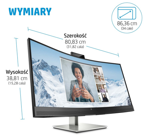 Monitor HP E34m G4 WQHD USB-C Curved 34 cali 3440x1440 75Hz HDMI DisplayPort USB Type-C Power Delivery 65W VESA 40Z26AA