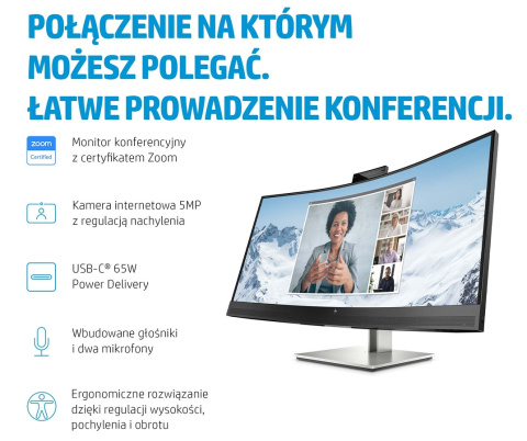 Monitor HP E34m G4 WQHD USB-C Curved 34 cali 3440x1440 75Hz HDMI DisplayPort USB Type-C Power Delivery 65W VESA 40Z26AA