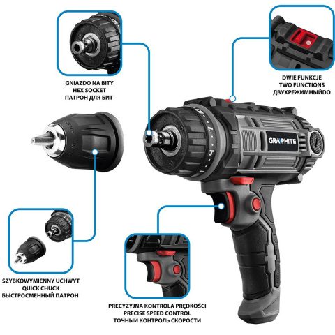 58G793 WIERTARKO-WKRĘTARKA SIECIOWA 300W, UCHWYT SAMOZACISKOWY 10 MM, WALIZKA Graphite