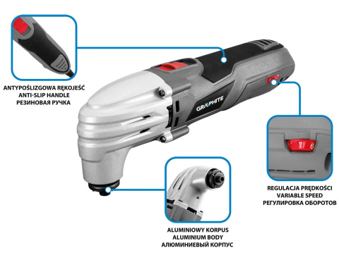 59G023 URZĄDZENIE WIELOFUNKCYJNE 250W, ILOŚĆ OSCYLACJI 15000-21000 MIN⁻¹, WALIZKA Graphite