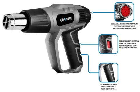 59G526 OPALARKA 2000W, ZAKRES TEMPERATUR:I: 50ºC, II: 50-550ºC, III: 50-550ºC,WALIZKA Graphite