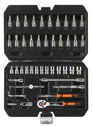 ZESTAW KLUCZY NASADOWYCH W WALIZCE 1/4” KLUCZE NASADOWE 46 SZTUK NEO TOOLS