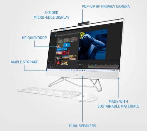 AiO HP 24 FullHD AMD Ryzen 5 5500U 6-rdzeni 8GB DDR4 512GB SSD NVMe Windows 11 + klawiatura i mysz