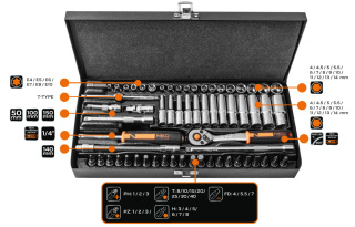 10-008 KLUCZE NASADOWE 1/4", ZESTAW 63 SZT. NEO TOOLS