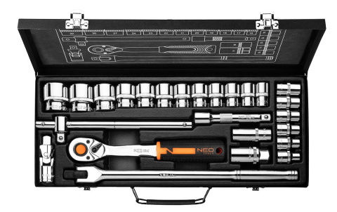 10-036 KLUCZE NASADOWE 1/2" , ZESTAW 25 SZT., CRV NEO TOOLS