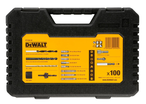 DEWALT ZESTAW WIERTEŁ BITÓW NASADEK 100EL DO METALU DREWNA BETONU DT71563