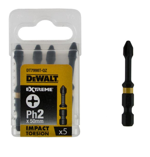 DT7998T-QZ Zestaw 5 szt. końcówek wkrętarskich EXTREME IMPACT Torsion PH2/50 mm DeWALT