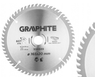55H689 TARCZA DO PILARKO-ZAGŁĘBIARKI, WIDIOWA, 165 X 1.5 X 2.6 X 20 MM, 60 ZĘBÓW GRAPHITE