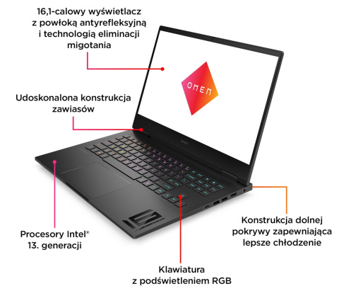 HP OMEN Gaming 16 FullHD IPS 165Hz Intel Core i7-13620H 10-rdzeni 16GB DDR5 1TB SSD NVMe NVIDIA GeForce RTX 4060 8GB Windows 11