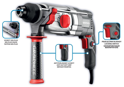 58G539 MŁOTOWIERTARKA SDS+ 900W, WALIZKA GRAPHITE
