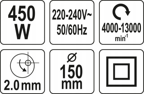 YT-82207 Szlifierka mimośrodowa 450w 150mm do usuwania rdzy, szpachlówki i farby z metalu, drewna 4000-13000 obr/min YATO