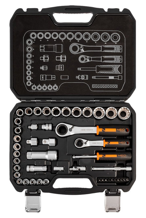 10-019 ZESTAW NASADEK PRZELOTOWYCH 1/4" + 3/8", 46 SZT. NEO TOOLS