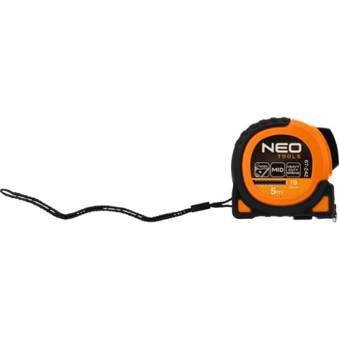 MIARA ZWIJANA STALOWA SUPER BLACK 5 M X 19 MM, AUTO BLOKADA, DWA PRZYCISKI STOP, MAGNES 67-242 NEO TOOLS