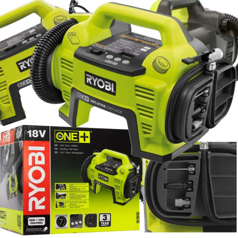 RYOBI POMPKA KOMPRESOR DO POMPOWANIA AKUMULATOROWY 18V R18I + WĘŻE, PRESTA