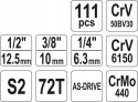 KLUCZE NASADOWE 1/4" 3/8" 1/2 ZESTAW NARZĘDZIOWY 111 ELEMENTÓW WALIZKA YATO