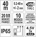YATO DALMIERZ LASEROWY MIERNIK 10 TRYBÓW 40 M MIERNIK ODLEGŁOŚCI